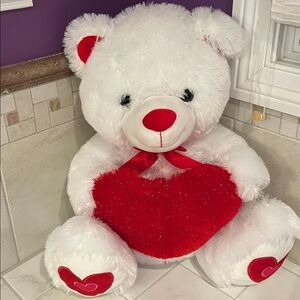 VALENTINES White and Red Teddy Bear Plush 24 inches high!